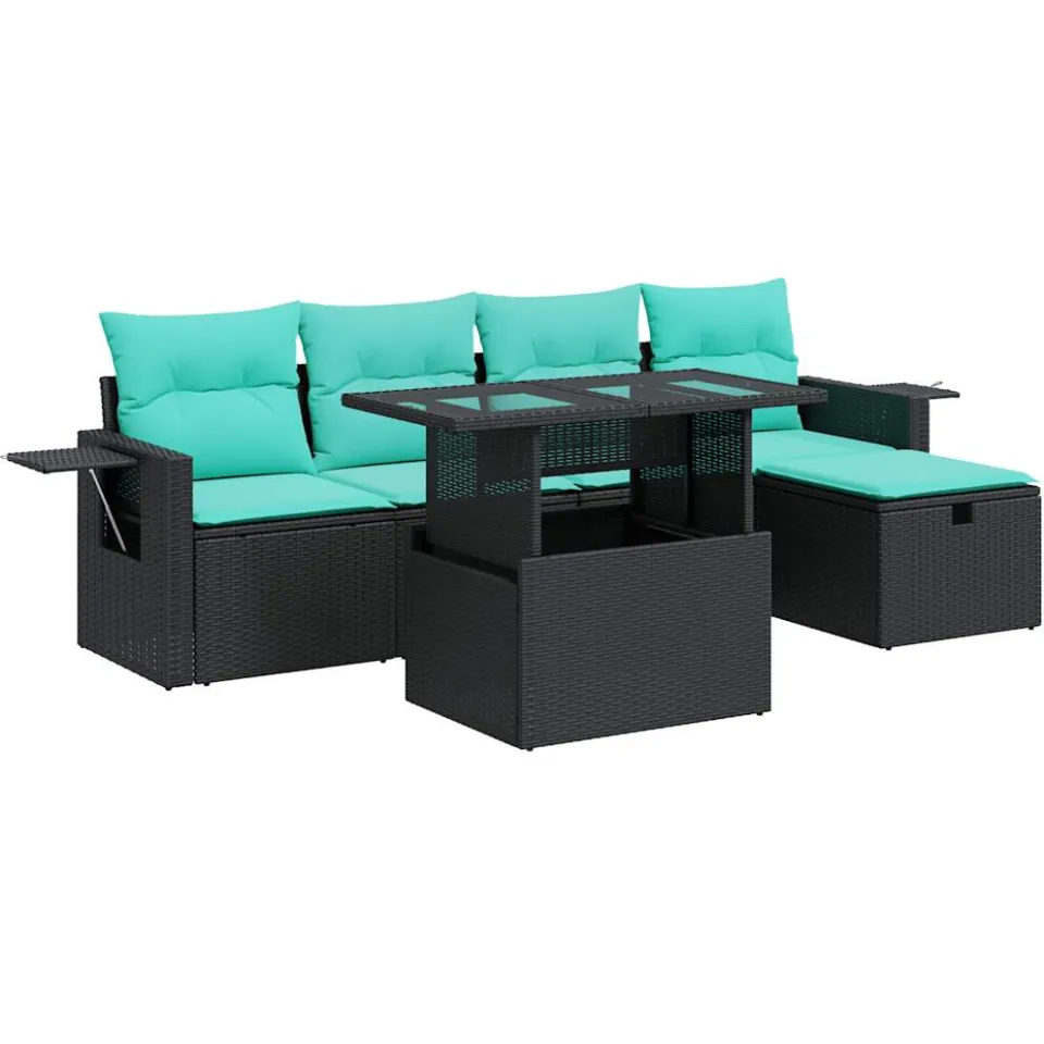 vidaXL 6-delige Loungeset met kussens poly rattan acacia grijs