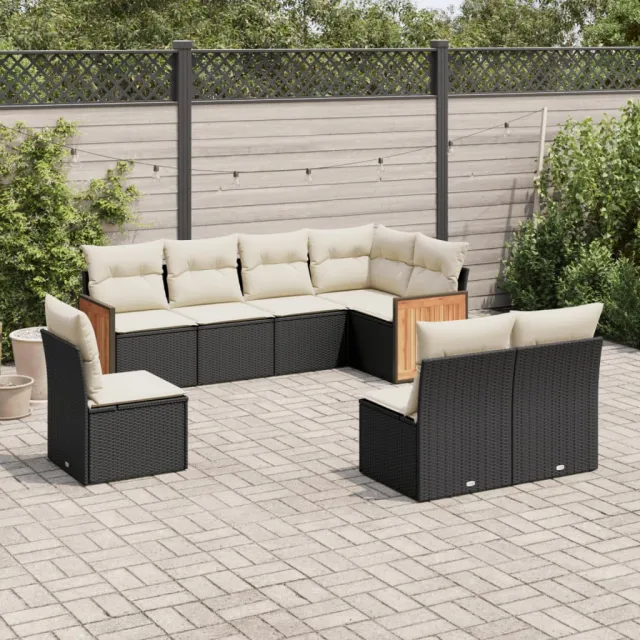 vidaXL 8-delige Loungeset met kussens poly rattan zwart, foto 2