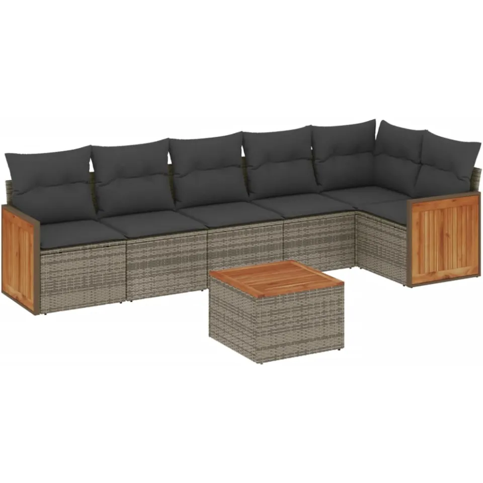 vidaXL 7-delige Loungeset met kussens poly rattan grijs, foto 3