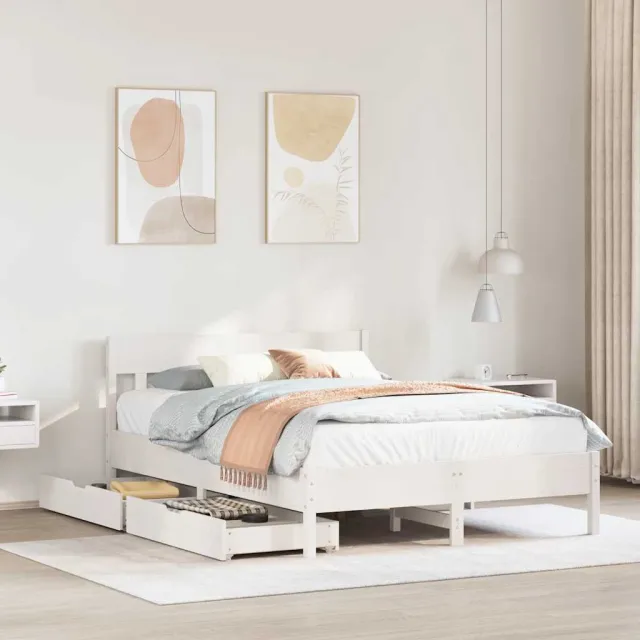 vidaXL Bedframe zonder matras massief grenenhout wit 140x200 cm