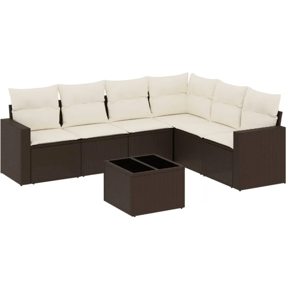 vidaXL 7-delige Loungeset met kussens poly rattan bruin, foto 3