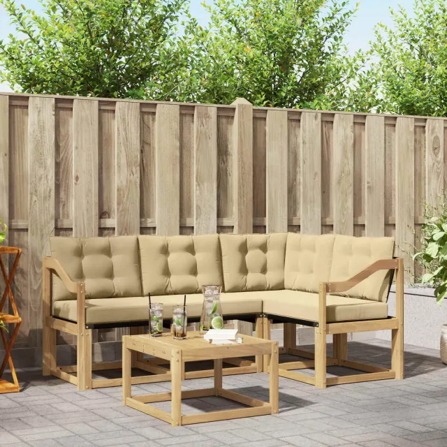 vidaXL Buiten bankenset 5 st 4-zits Wit en Beige Bruin