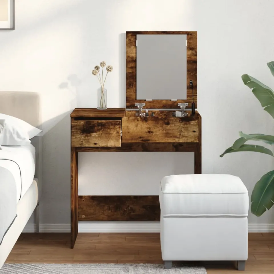 vidaXL Kaptafel met spiegel 73x46,5x120 cm gerookt eikenkleurig, foto 4