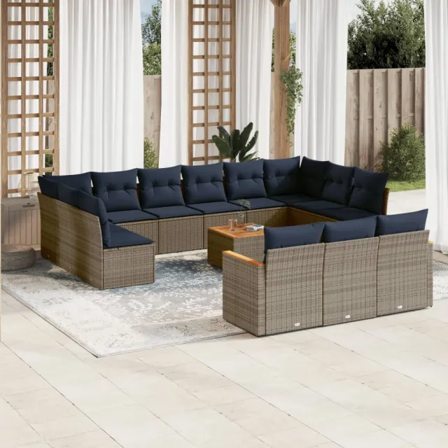 vidaXL 14-delige tuinbankset met kussens, grijs polyrotan, foto 2