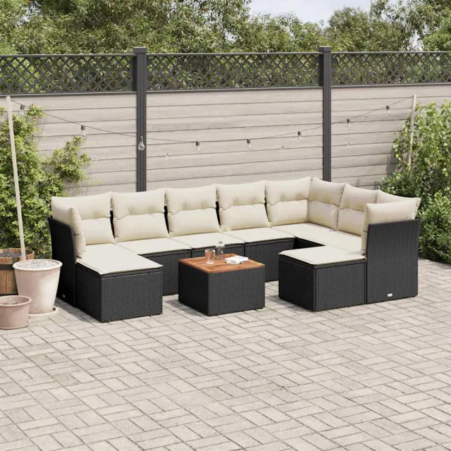 vidaXL 10-delige Loungeset met kussens poly rattan zwart, foto 2