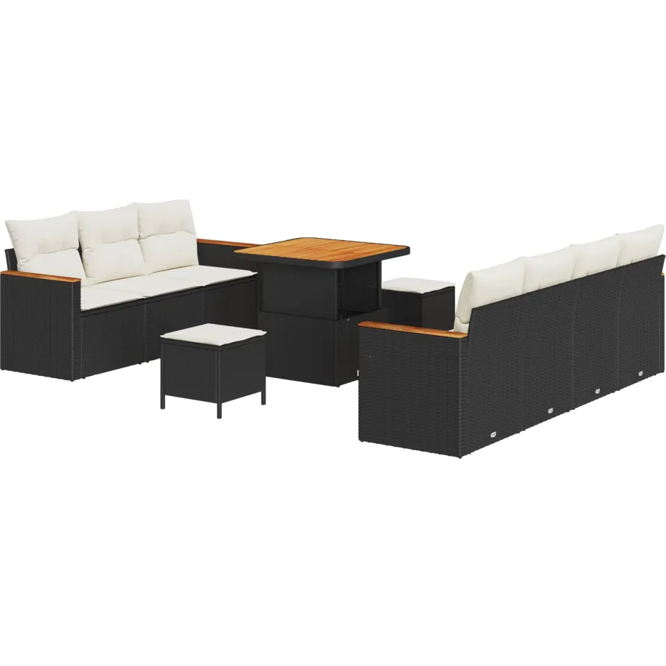 vidaXL Tuinbankenset 10 st Zwart poly rattan