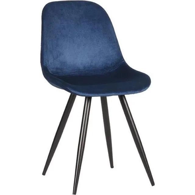 LABEL51 Capri Eetkamerstoel - BLAUW - Stof - Zwart Metalen Frame - Stoel - Kuipstoel