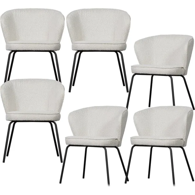 WOOOD Admit Eetkamerstoelen - Bouclé - Naturel - Set van 6 natural