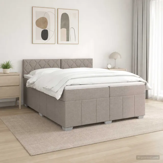 vidaXL Boxspringbed met matras met hoofdeinde Taupe 200 x 200 cm Stof