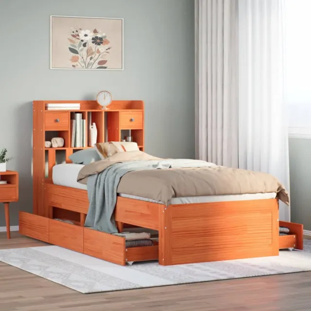 vidaXL Bed met boekenkast zonder matras grenenhout wasbruin 75x190 cm