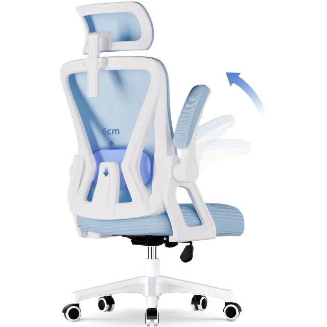 Hiaonyx bureaustoel-ergonomische bureaustoel-bureaustoelen voor volwassenenOpklapbare armleuningen-2D lendensteun-Maximale kanteling 135°-Blauw