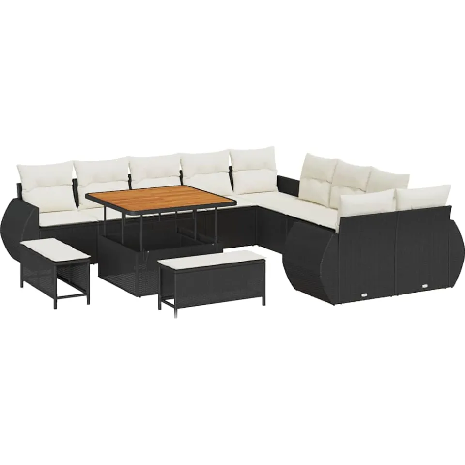 vidaXL Tuinbankenset 13 st Zwart poly rattan, foto 4