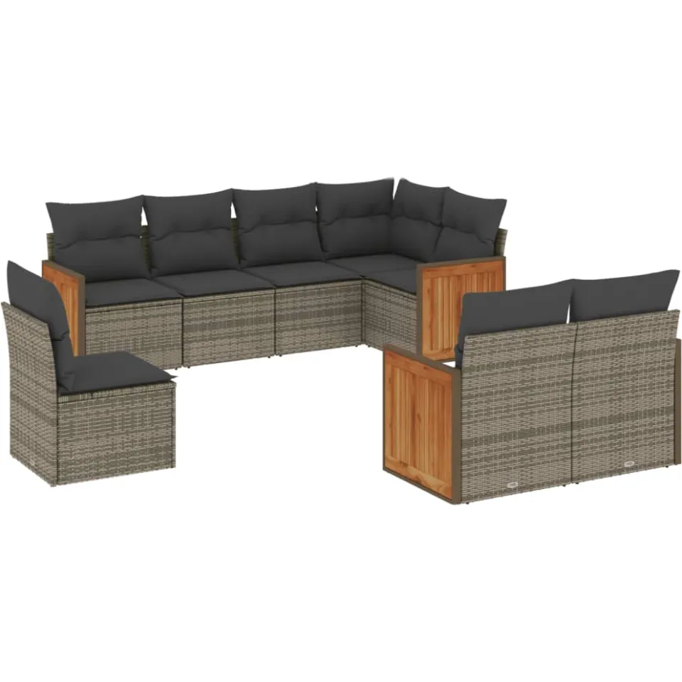 vidaXL 8-delige Loungeset met kussens poly rattan grijs, foto 3