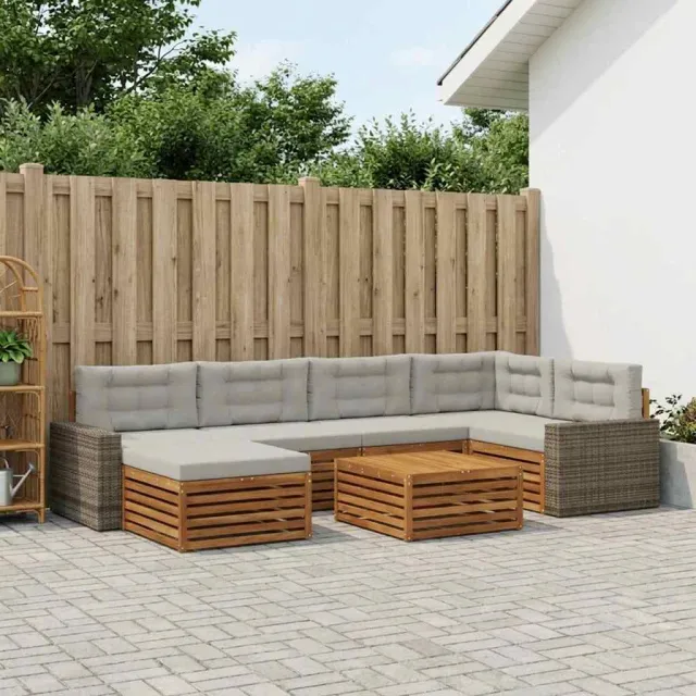 vidaXL Buiten bankenset 7 st 6-zits Naturel en lichtgrijs