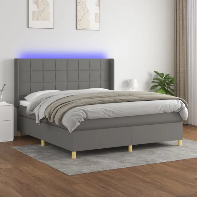 vidaXL Boxspring met matras en LED stof donkergrijs 180x200 cm grijs