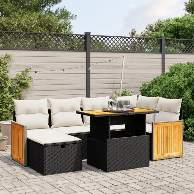 vidaXL 7-delige Loungeset met kussens poly rattan zwart, foto 2