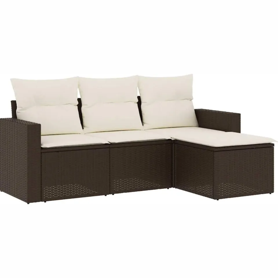 vidaXL 4-delige Loungeset met kussens poly rattan bruin