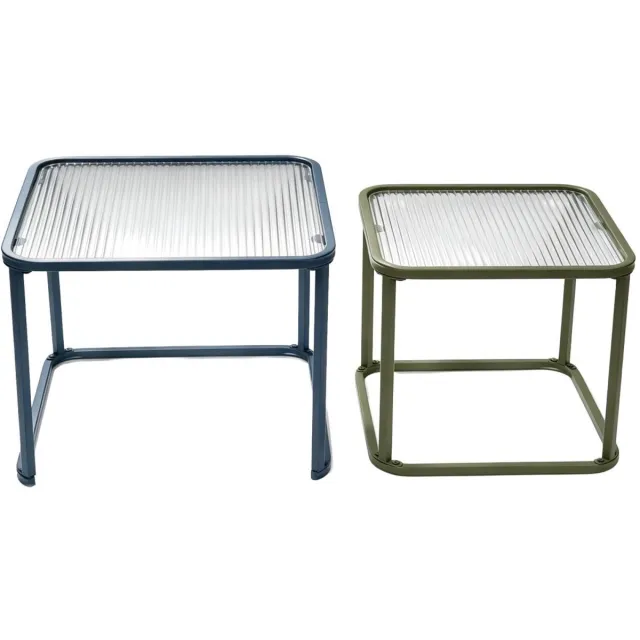 sweeek Nesttafels van metaal en geribbeld glas - tano blauw en groen