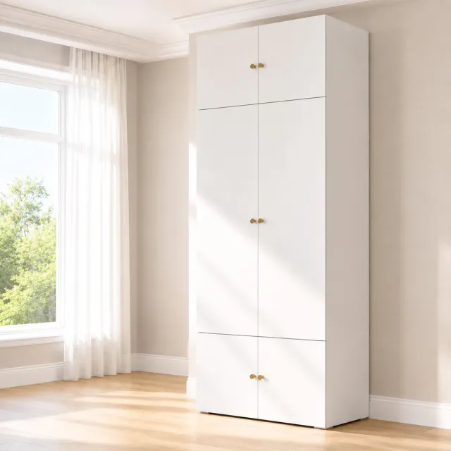 OKWISH Kledingkast Met Draaideuren En Kledingstang Voor Slaapkamer Kinderkamer En Kantoor Met Vijf Opbergvakken Spaanplaat Wit 90 x 50 x 200 cm