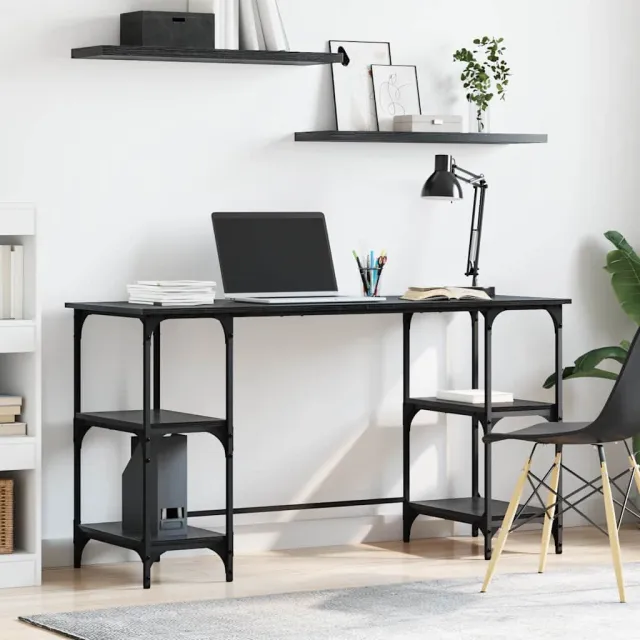 vidaXL Bureau Zwart Eiken Bewerkt hout 140 x 50 x 75 cm, foto 2