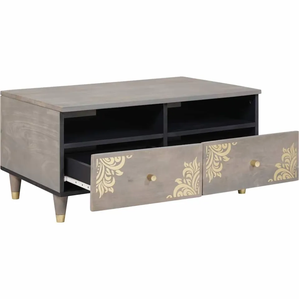 vidaXL Salontafel met lade Grijs 80 x 54 x 40 cm Massief Mango Hout, foto 2
