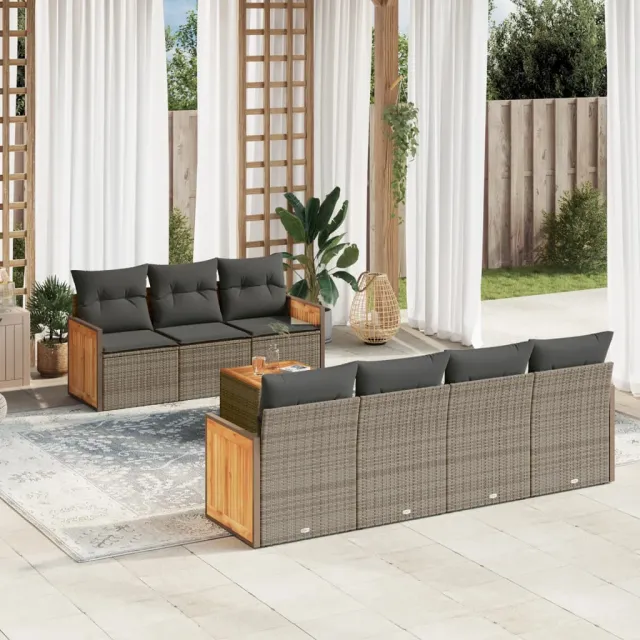 vidaXL 8-delige Loungeset met kussens poly rattan grijs, foto 2