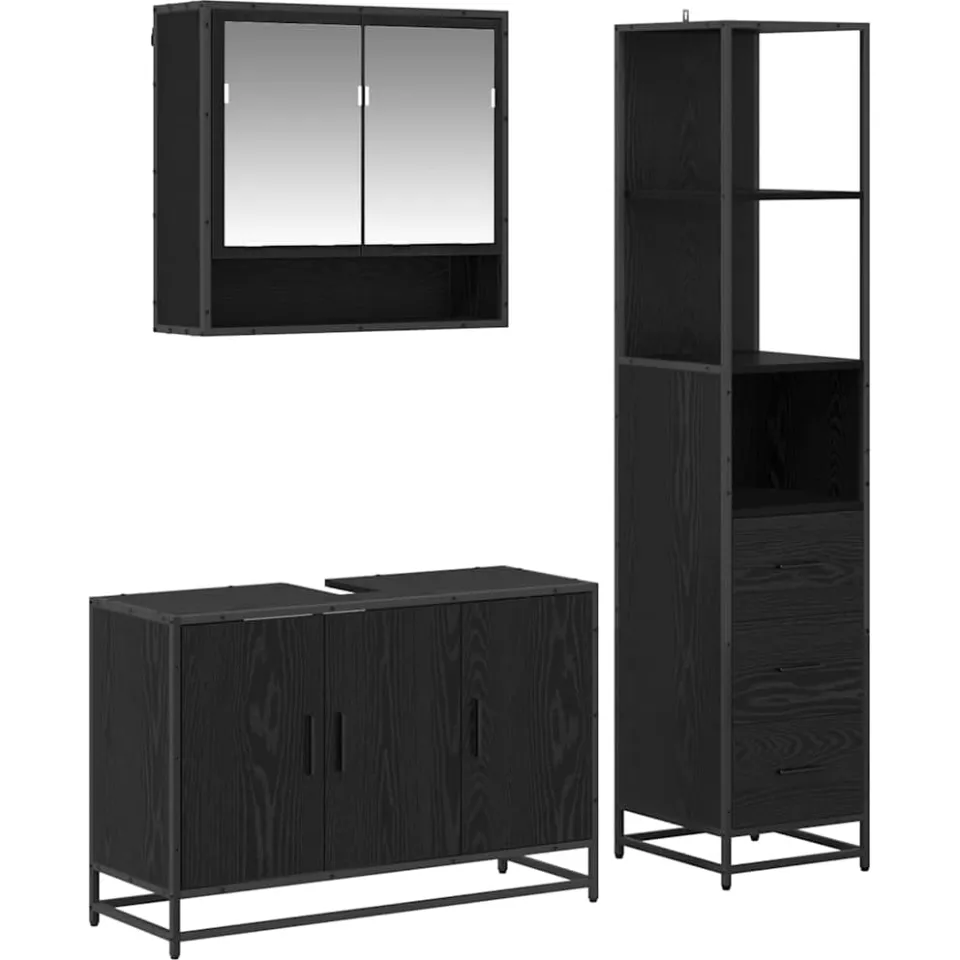 vidaXL Badkamermeubelset 3 st Zwart Eiken 35 x 37,5 x 166 cm
