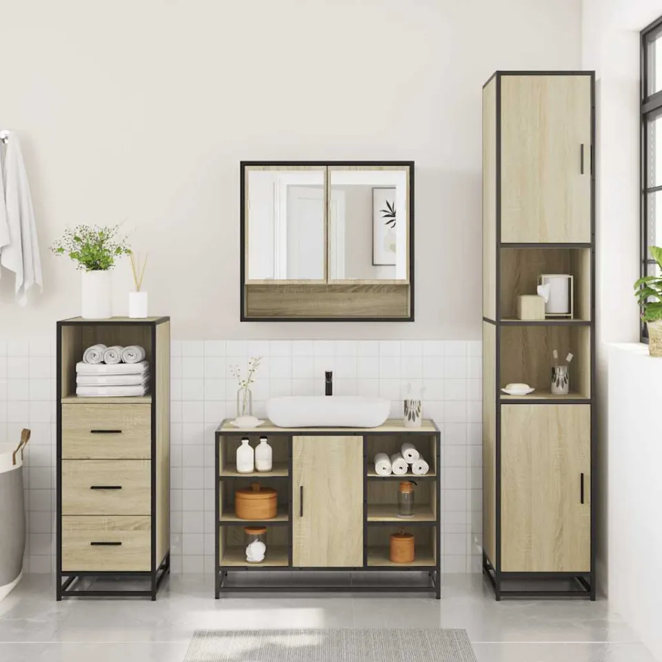 vidaXL 3-delige Badkamermeubelset bewerkt hout sonoma eikenkleurig, foto 4
