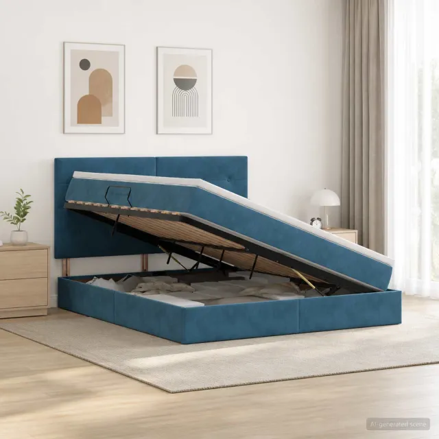 vidaXL Opslag bed met matras Donkerblauw 180 x 200 cm Fluweel