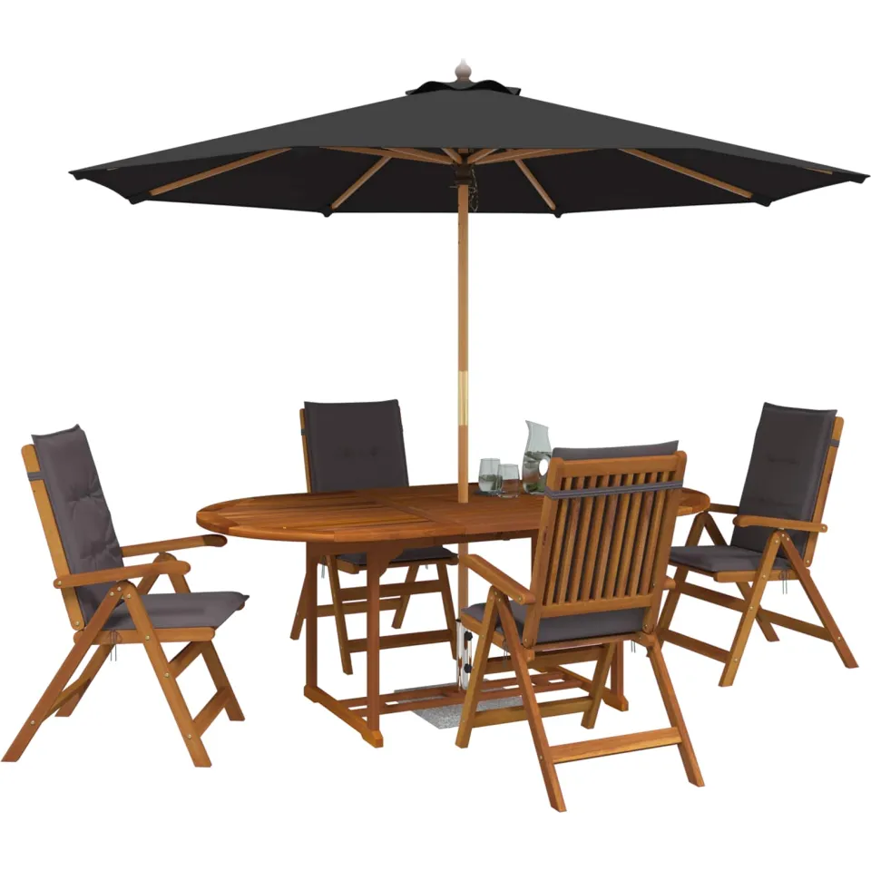 vidaXL Buiten Eetset met Parasol 6 st 4-zits Antraciet, foto 3