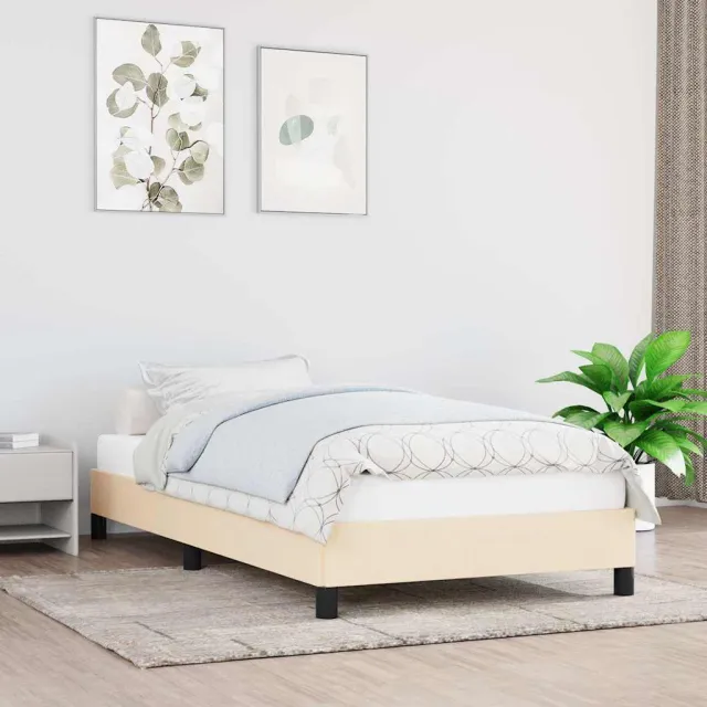 vidaXL Bedframe zonder matras 90x200 cm stof crèmekleurig