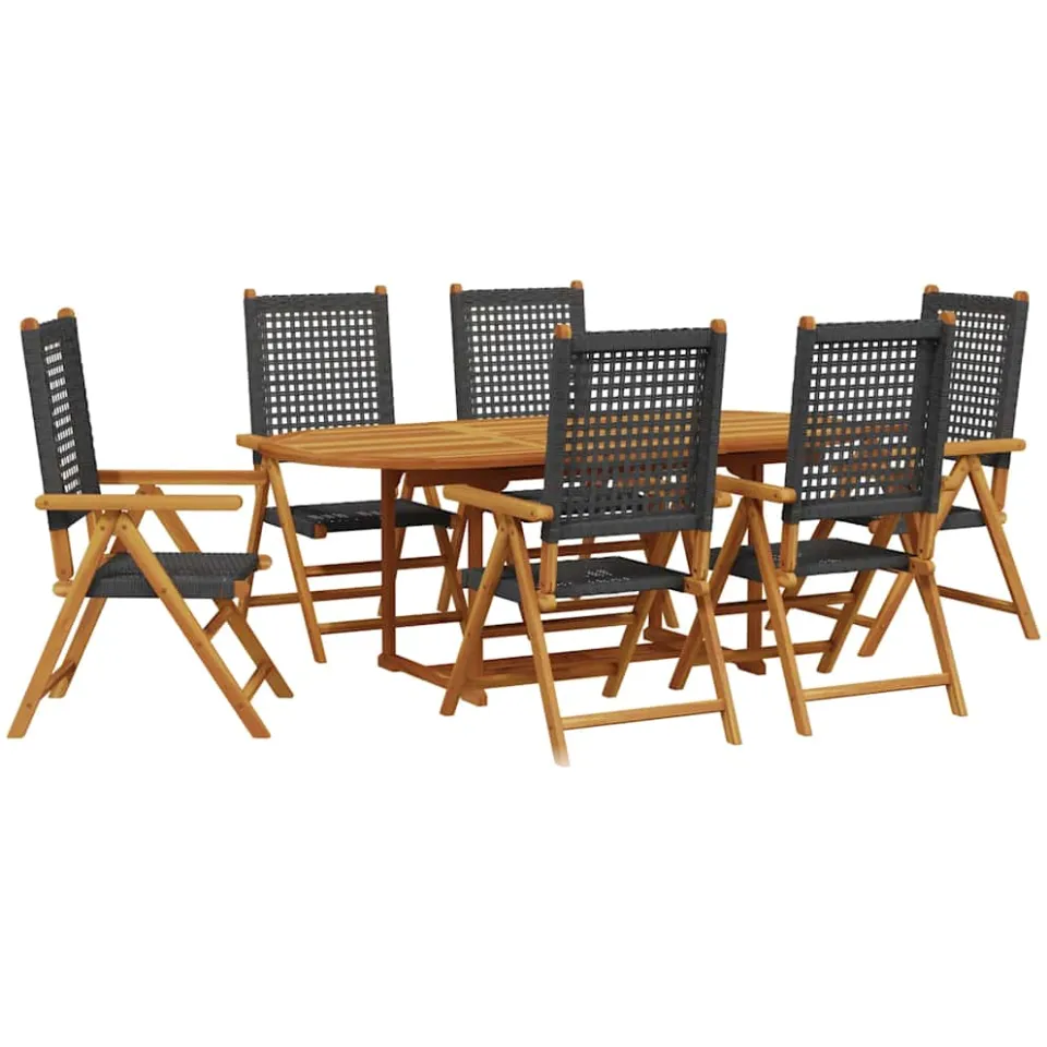 vidaXL 7-delige Tuinset poly rattan en massief hout zwart, foto 3