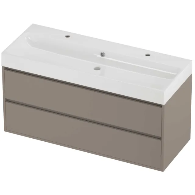 Proline Podium Badmeubelset Polystone Loft 2 Gaten 120x46x62 cm Glans Wit Clay Beige
