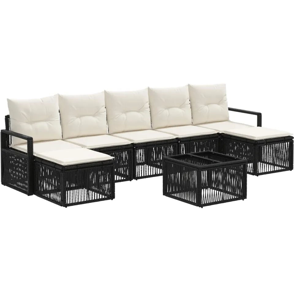 vidaXL Tuinbankenset 8 st Zwart poly rattan