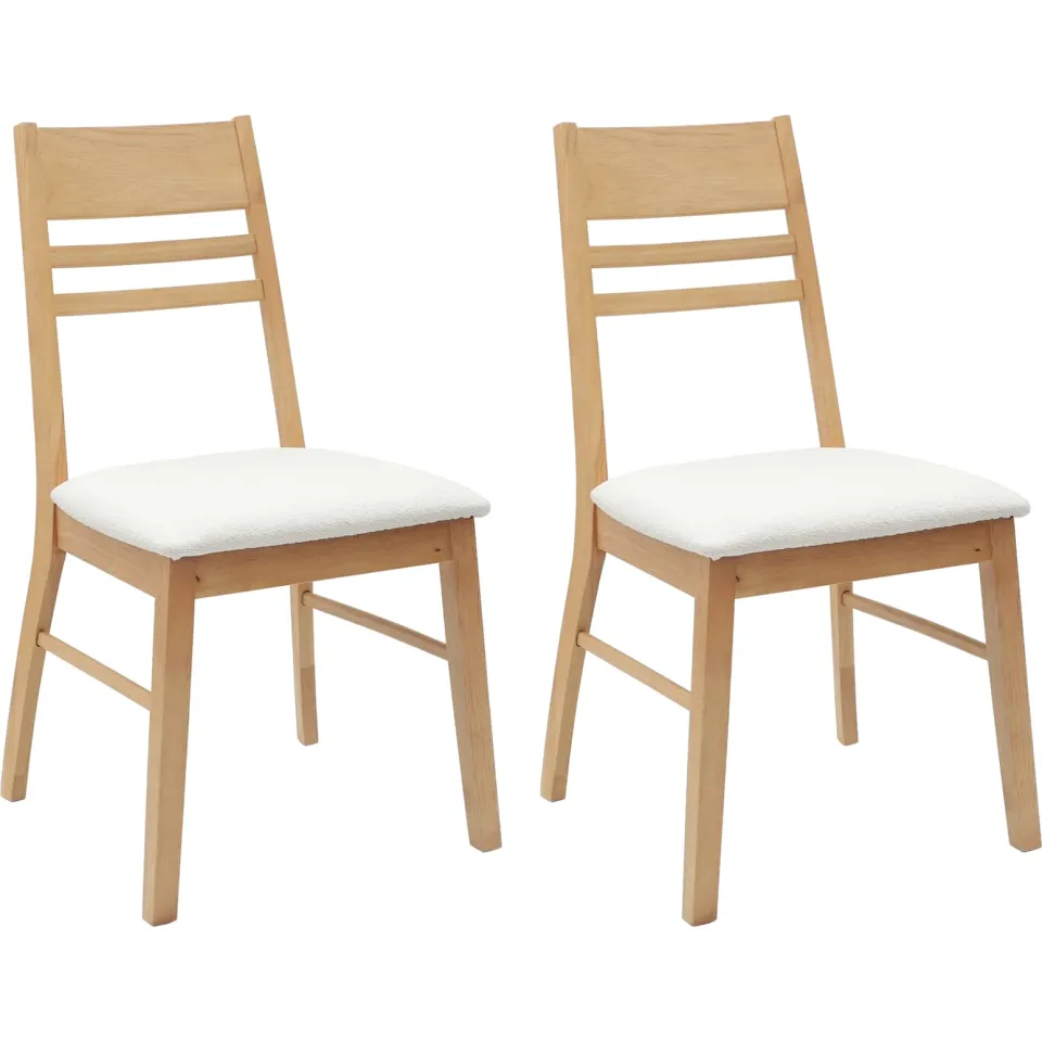 vidaXL Eettafelstoelen 2 st Massief Rubberhout Natuurlijk en wit Bruin