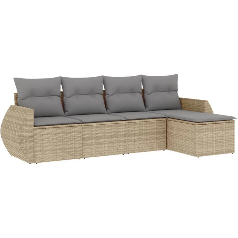 vidaXL 5-delige Loungeset met kussens poly rattan beige