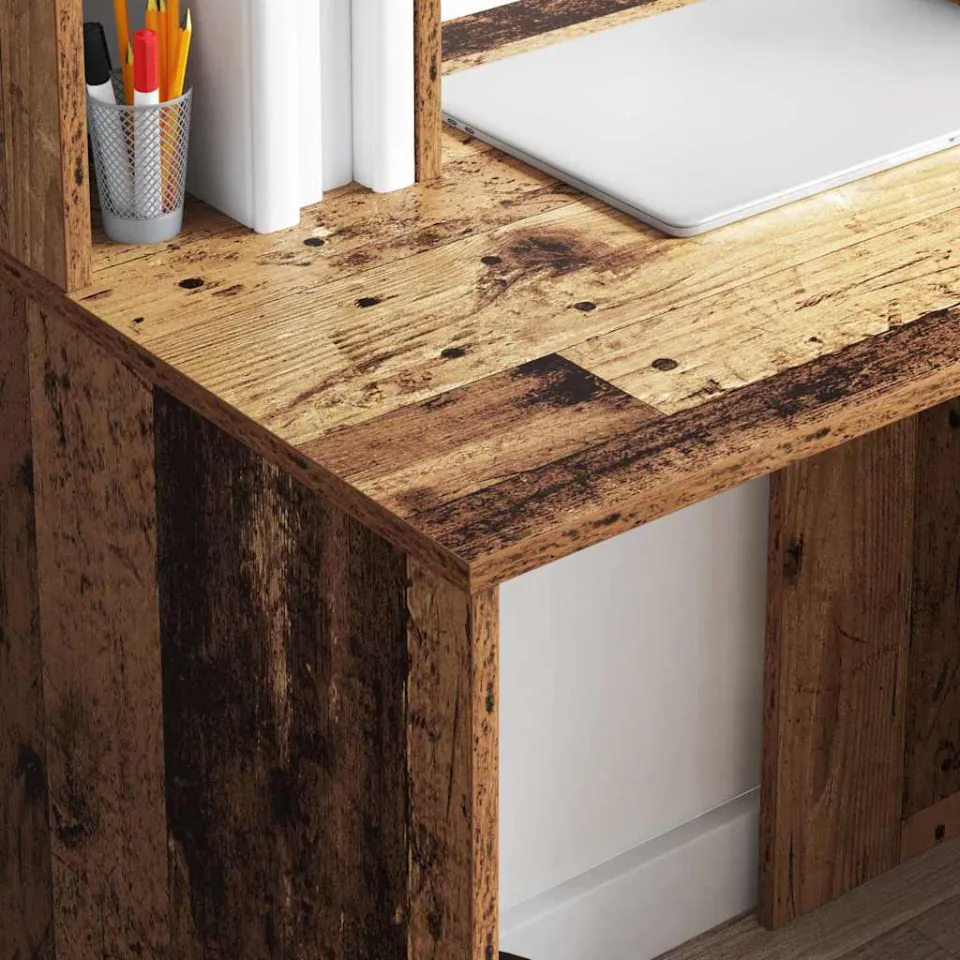 vidaXL Bureau Oud Hout 91 x 50 x 149 cm Bewerkt hout bruin, foto 3