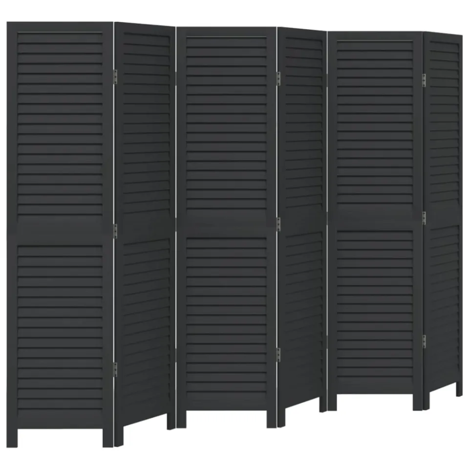 vidaXL Kamerscherm met 6 panelen massief paulowniahout zwart