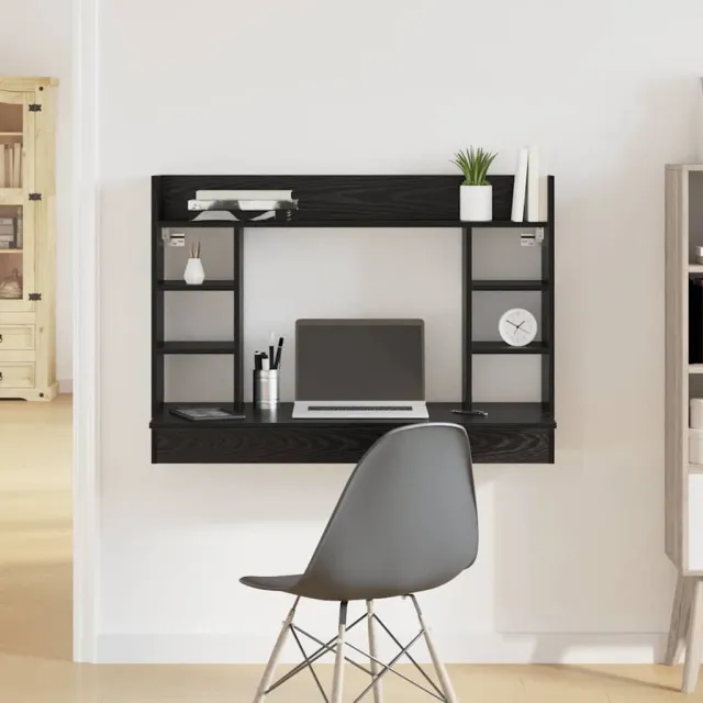 vidaXL Aan de muur bevestigd bureau Zwart eiken 105 x 48 x 75 cm, foto 2