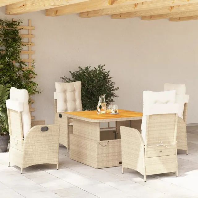 vidaXL 5-delige Tuinset met kussens poly rattan beige, foto 2
