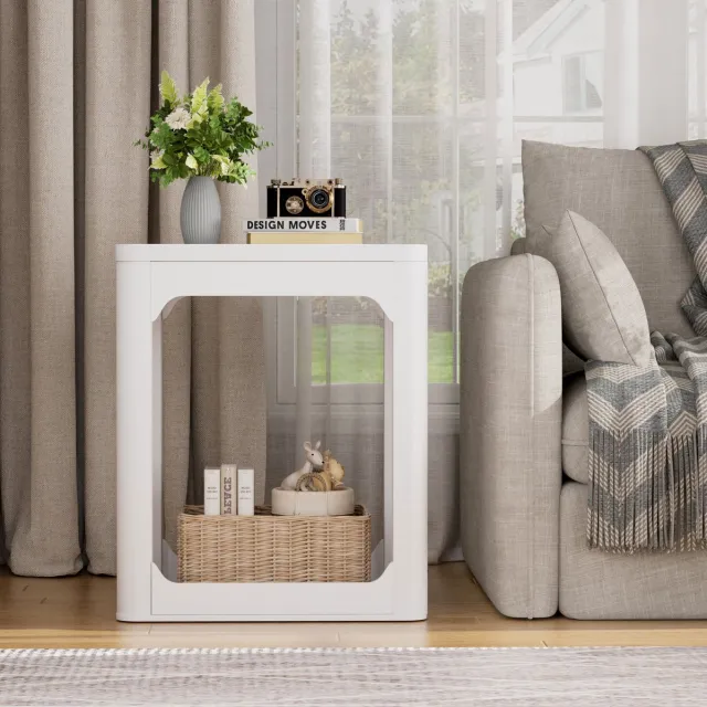 STILVORA Bijzettafel Set Van 2 - Dubbele Opbergruimte Met 2 Niveaus - Voor Slaapkamer En Woonkamer - MDF - 50x40x60 Cm - Wit