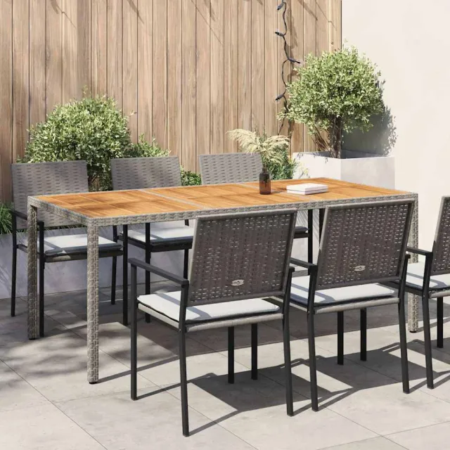 vidaXL Tuintafel 190x90x75 cm poly rattan en acaciahout grijs, foto 2