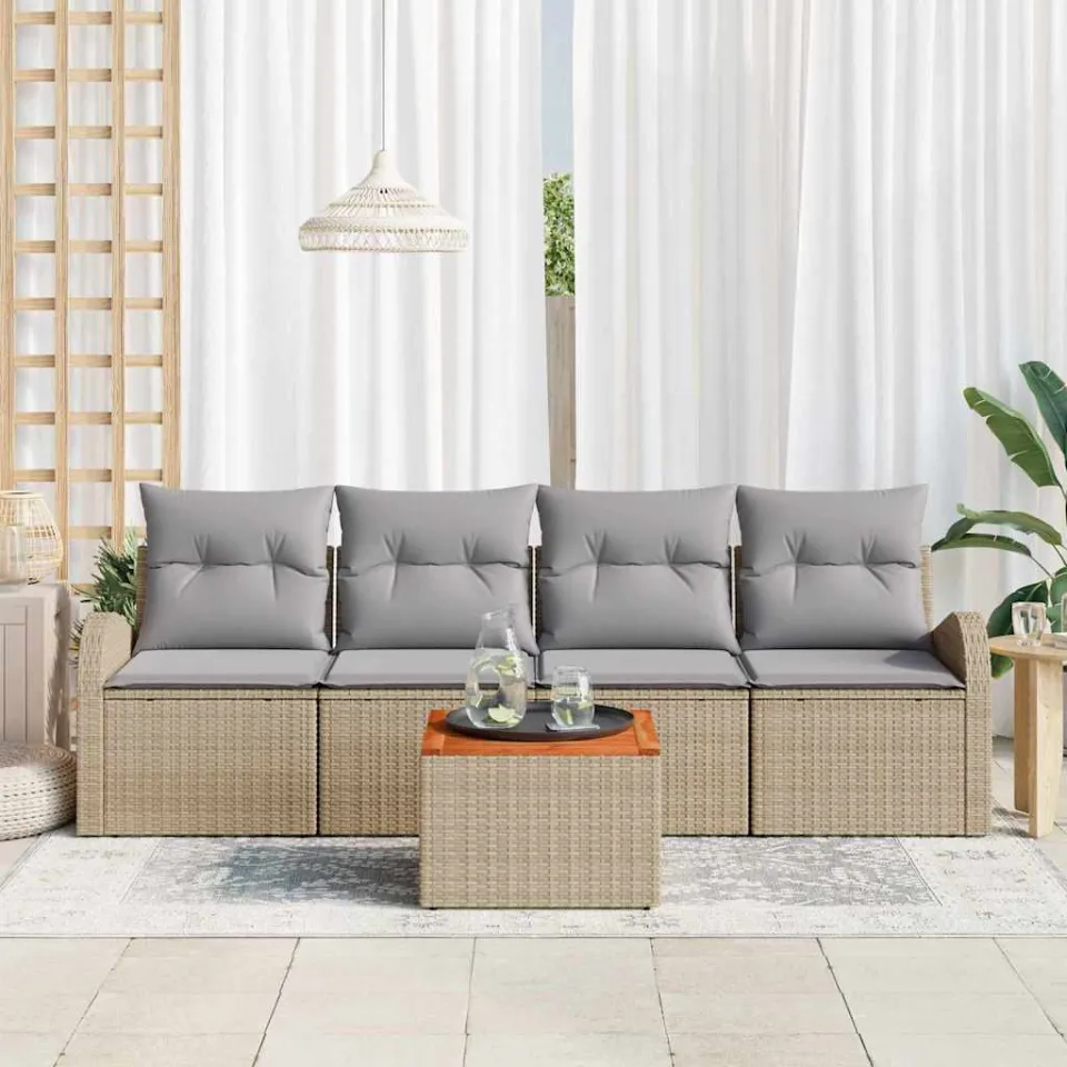 vidaXL Tuinbankenset 5 st Beige poly rattan, foto 3
