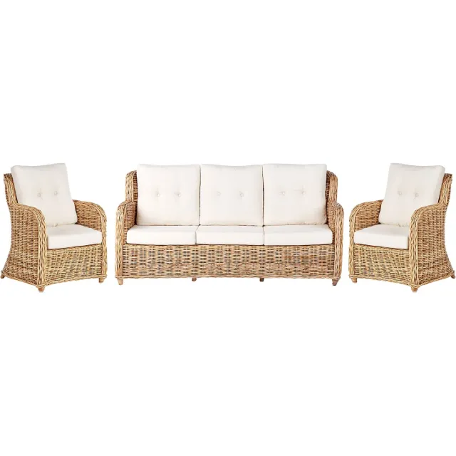 Beliani ALESSANO - Loungeset voor 5 - Gebroken wit - Rotan Natuurlijk