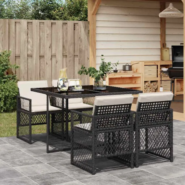 vidaXL 5-delige Tuinset met kussens poly rattan zwart, foto 2