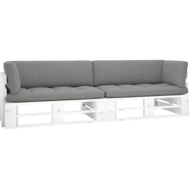 vidaXL Tweezitsbank pallet met kussens wit geïmpregneerd grenenhout