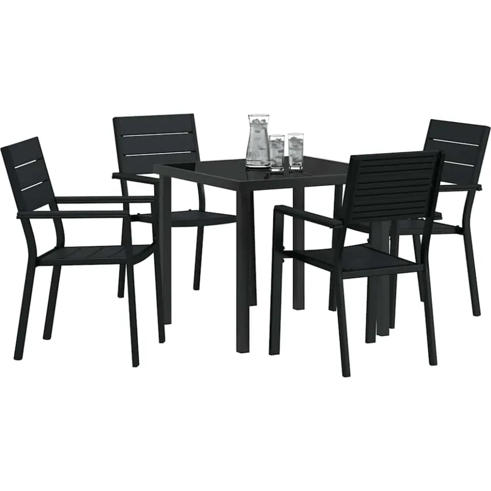 vidaXL Tuin eettafelset 5 st Zwart Gepoedercoat staal