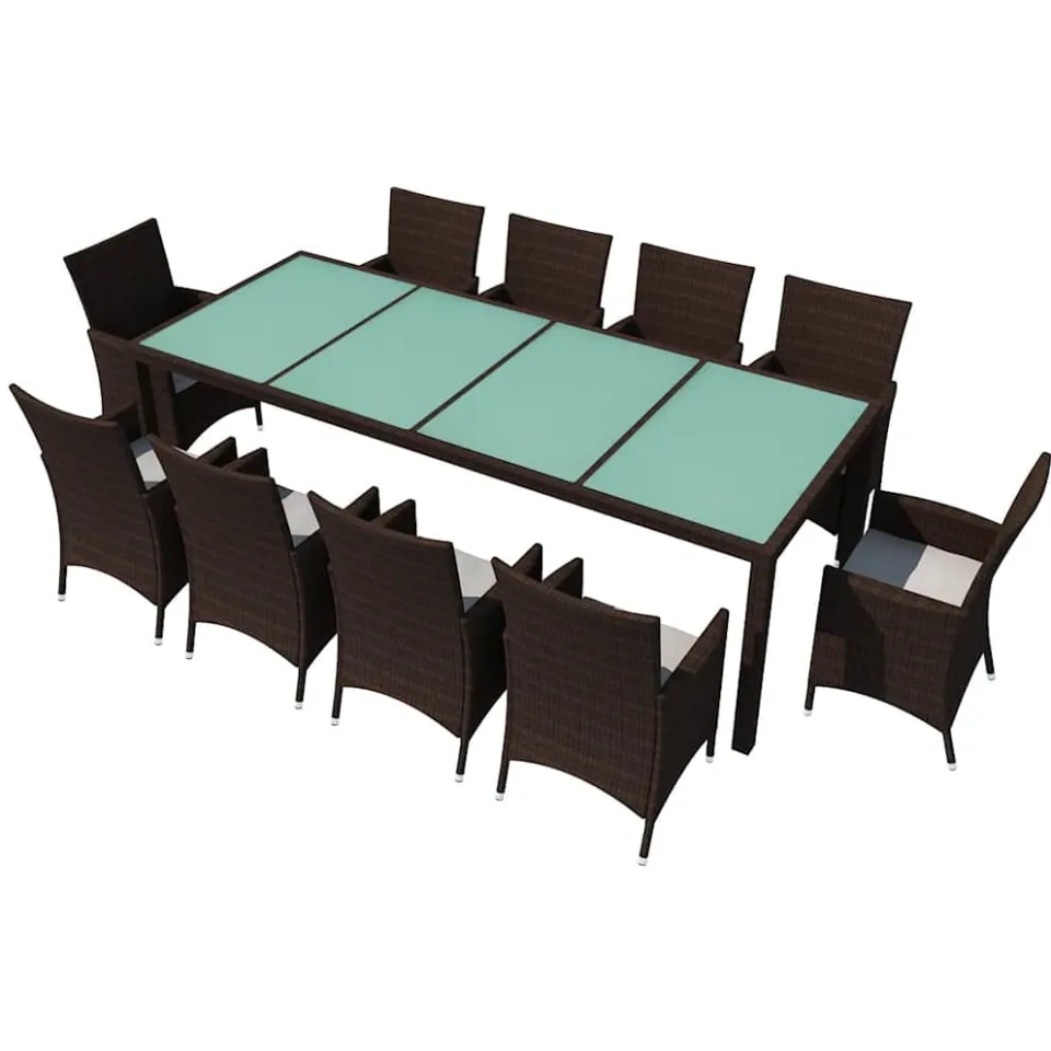 vidaXL 11-delige Tuinset met kussens poly rattan bruin, foto 3