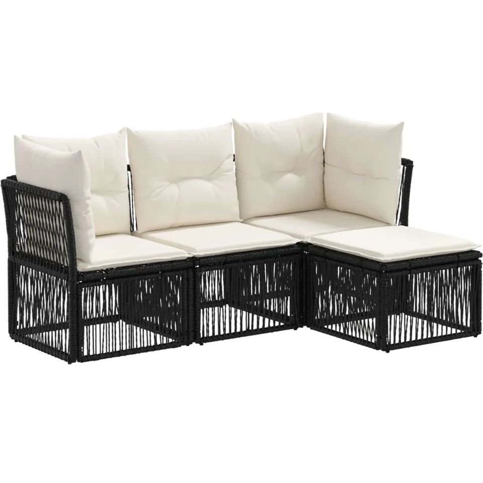 vidaXL Tuinbankenset 4 st 4-zits Zwart poly rattan, foto 3