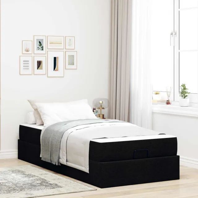 vidaXL Bedframe met matras 2 st Zwart Stof